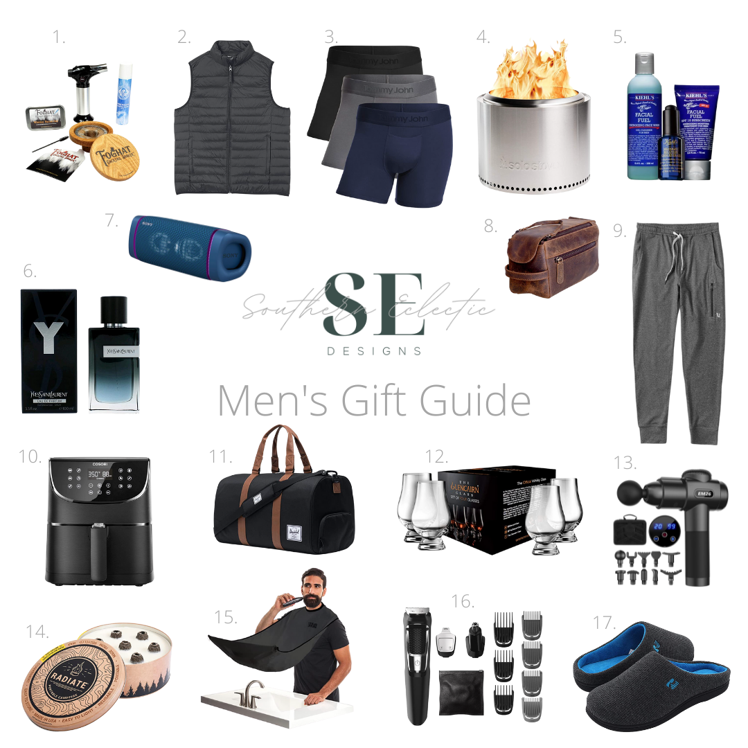 Men's Gift Guide #giftsforhim #giftguide #cologne #bluetoothspeaker #duffelbag #mensslippers #amazonfashion #amazonhome #amazon #keihls #beardtrimmer #massagegun 