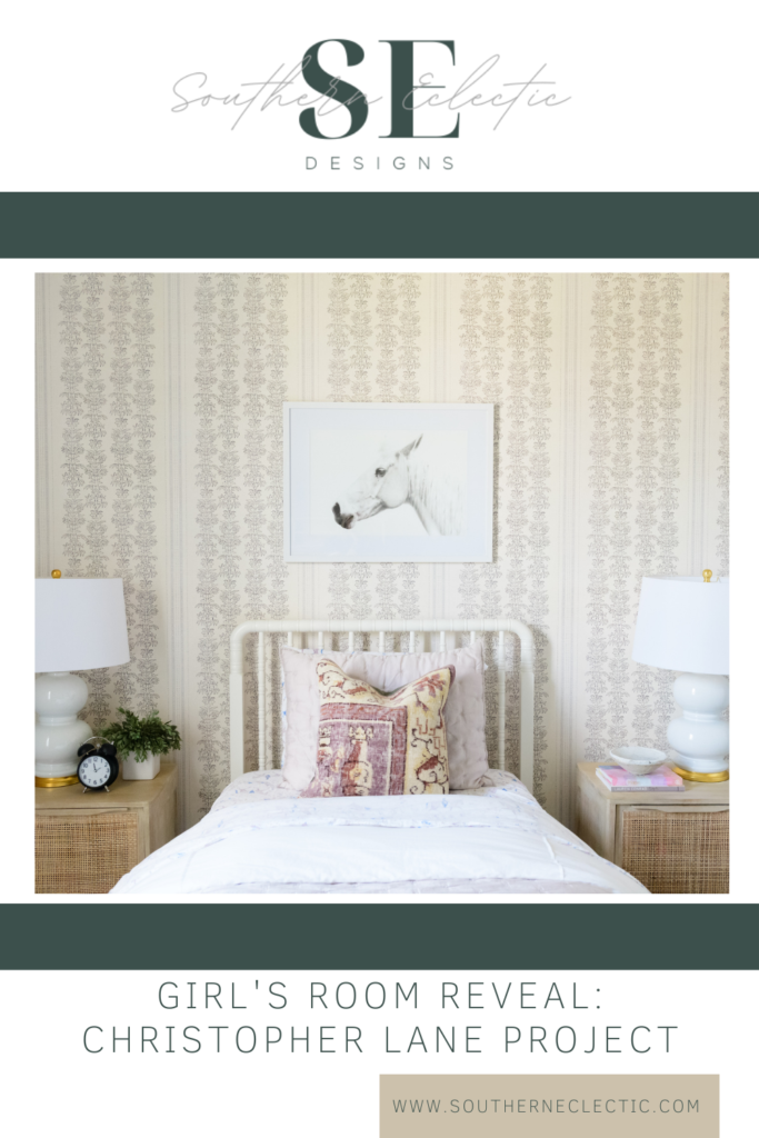Designing Girl's Room #interiordesign #floralwallpaper #timelessstyle #design #sidetable #lamps #neutral #kidsroom #traditionalpattern #simplestyle