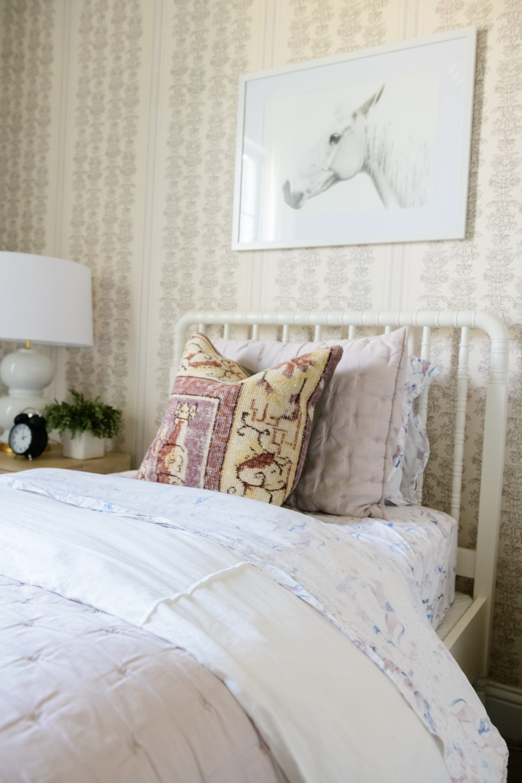 Adding Textile to a Room #vintageinspired #textiles #vintagerug #silkycomforter #design #traditionalstyle #interiordesign #beddingforgirlsroom 